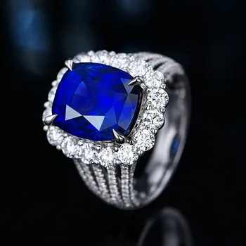 Luksuzni blue crystal sapphire dragih kamnov diamanti obroči za ženske 18k belim zlatom, srebrne barve, nakit, dragulji, bague stranka darila