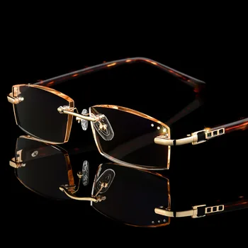Luksuzni Poslovni Obravnavi Očala za Moške Rimless Zlato Daljnovidnost Moški Bralec Očala Visoke Jasno Objektiv Človek Presbyopic Eye Glasses