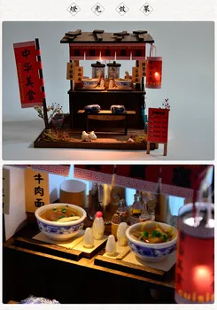 Luksuzni razsvetljave Hiša stavbe lesene model kompleti DIY Kitajske kuhinje, ki se raztegne rezanci trgovina model Božična darila