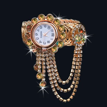 Luksuzni Ženske Nosorogovo Tassel Krog Izbiranja Analogna Quartz Odprite Zapestnico Watch Votel, poln diamantno zapestnico watch quartz uro