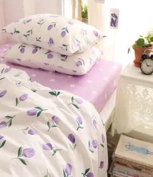 LUŠTNA vijolično tulipanov cvet posteljni set,bombaž twin polno kraljica romantičnih pastorala domačega tekstilnega posteljo stanja vzglavnik rjuhe kritje
