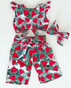 Malčka baby dekle dveh kosov set ruffle kratek rokav lubenica vrh sopihanje bo ustrezala otroci dekle oblačila, ki