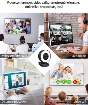 Mini USB Webcam Video Konference Fotoaparat širokokotni Spletna kamera z Mikrofonom, Pokrov in Ringlight PC Camera 1080P 1440P Webcam 2K