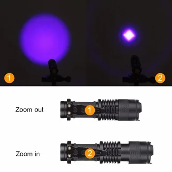 Mini UV Svetilko Zoomable 365nm 395nm Ultra Vijolična Svetloba Pet Scorpion Madeže Urina Detektor USB za polnjenje