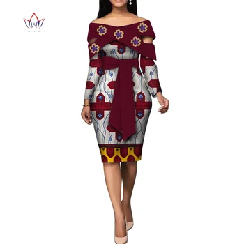 Moda Afriške Obleke za Ženske Bazin Riche Afriške Tiskanja Bombaž Midi Obleko brez Rokavov Bodycon Eleganten Stranka Oblačila WY4867