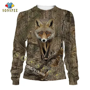 Moda Ulične Hooded Majica 3D Tiskanje Camo LOV ŽIVALI Fox Hoodies Dolgimi Rokavi Pulover Moških, ki so Hoody Majice Oblačila