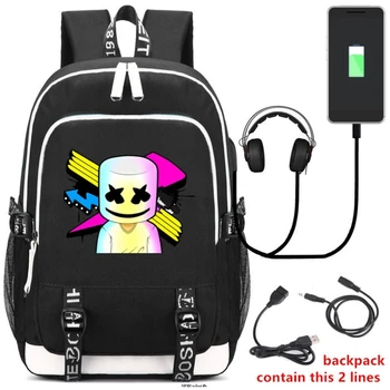 Moda Vroče Igra DJ Marshmello USB Fant Dekle Knjigo Šolska torba Ženske Najstniki Moški Laptop Nahrbtnik Packsack