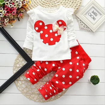Moda za Dekleta Kompleti Oblačil Mickey Otrok Bombaž Lok Vrhovi T shirt Dokolenke Hlače Priložnostne Minnie Baby dekleta 2 Kosa Obleko v Kostum