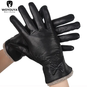 Modne pletene ženske usnjene rokavice,deerskin vzorec ovčje kože ženske rokavice,toplo ženske zimske rokavice-8030