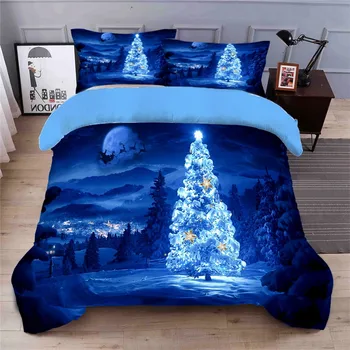 Modra Božično drevo 3D posteljnina nabor Rjuhe Prevleke Pillowcases twin 4pcs polno quenn kralj tolažnik kompleti posteljnine posteljnina