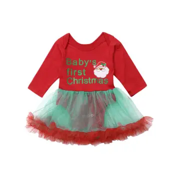 Moj Prvi Božič Rdečo Obleko Baby Dekleta Princesa Romper Dolg Rokav Tutu Obleko Božič Dojenčka, Malčka Stranka Božiček Obleko Obleke