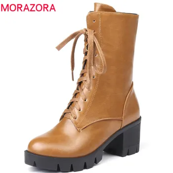 MORAZORA 2020 nov slog gleženj škornji za ženske krog toe jeseni, pozimi škornji zadrgo čipke platforma čevlji punk ženska, čevlji