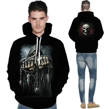 Moški Lobanje Tiskanja Hoodies Gothic 3D Tiskanih Hip Hop Par Sweatshirts Steetwear Prevelik Hipster Punk Rock Hoody Moški Pulover