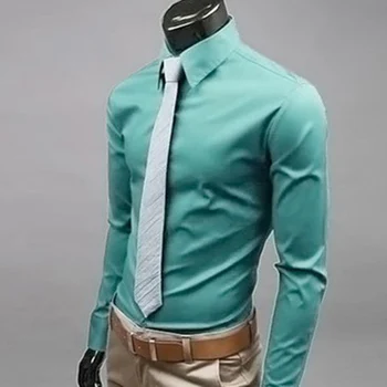 Moški Majica 11 Barvah, Bombaž Trendovska Moda Barva Dolg Rokav Gumbi Navzdol Rokavi Slim Formalnih Poslovnih Vrh Urad Obrabe