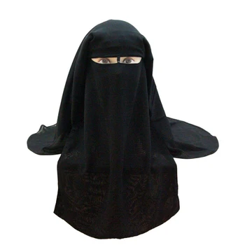 Muslimanski Ruta, Šal Islamske 3 plasti Niqab Burqa Bonnet Hidžab Skp Tančico Pokrivala Črna sprednji Pokrov Abaya Slog, Ovijte Glavo Pokrivna