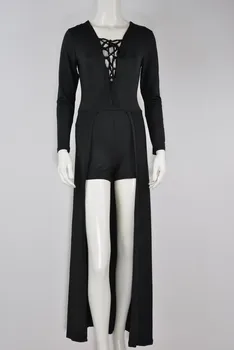 Najnovejši Modni Slog Seksi obliko Bodycon Dolgimi Rokavi Jumpsuit Playsuit Črno Elegantno igralne obleke Ženska Jumpsuit Obleke za Ženske
