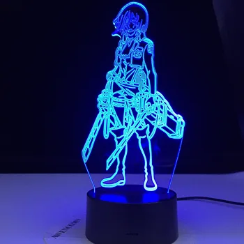 Napad na Titan Mikasa Ackerman Slika Otroci 3d Nočna Lučka za Sobno Dekoracijo Led Barve Spreminja Noč Svetlobe Anime Darilo