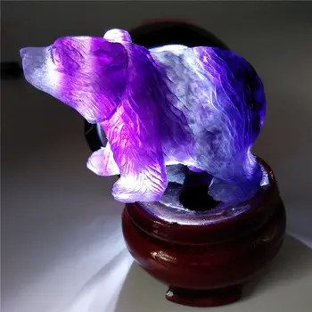 Naravno Vijolično Fluorite Kristali Kremena Nosi Ročno izrezljane figurice živali, carving