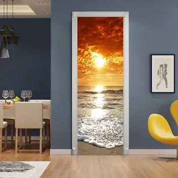 Nepremočljiva 3D ustvarjalne vrata nalepke samolepilni papir dekoracija spalnica, dnevna soba stenske nalepke vrata nalepke sunset beach