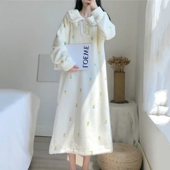 Nightgowns Ženske Novi Korejski Stilsko Sladko Koralni Žamet Kawaii Pomlad Svoboden Mehko, Sveže Dolgo Lady Homewear Oversize Noseča Obleko
