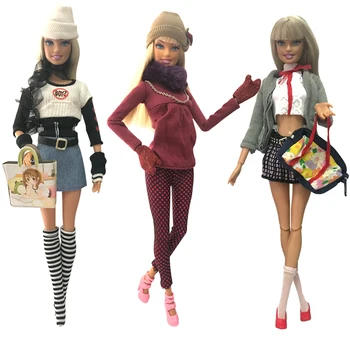 NK 3 Kos/Komplet Modni Uniforme Kul zimska Oblačila Obleka komplet Za Barbie Lutka Dekle Najboljše Darilo Lutka Pribor 3Pcs DZ