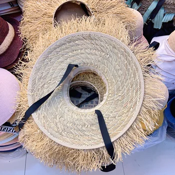 Nov big dolgo brado strani prazne vrh slamnik big robna klobuk foto odtenek plaži klobuk ženski klobuk tideTassel
