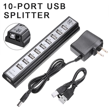 Nov Prihod 1pc 10 Vrata USB 2.0 Hub Multiport Adapter Splitter z Zunanje Napajanje za PC Deli