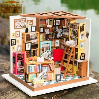 Nova 3D Lutka Hiša Puzzle Diy Lesena Igrača Zbirka Lesene Lutke Igrače Ustvarjalno Darilo Knjigarna Z Led Luči Darila