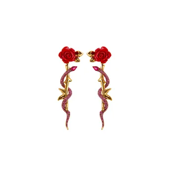 Nova blagovna Znamka Rdeče Rose cvet Stud Uhani za Ženske Vintage Nakit Kristalno Kača Uhan Kažejo, Dragulji, Ženski Stranka Brincos