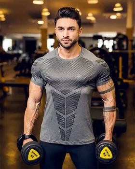 Nova velika-tip Moški Stiskanje T-shirt moški bodybuilding Suh Tee Majica Moški Telovadnic, ki Teče T-shirt Fitnes Športne moške majice