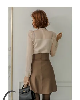 Nove Elegantne Ženske določa korejski moda Ruffles OL Šifon majica+ + Visoko Pasu Žensko krilo Obleke