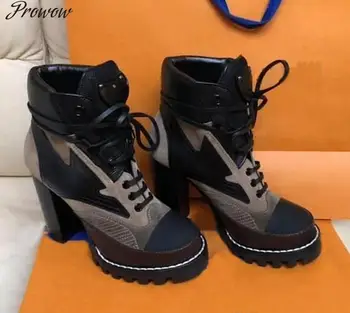 Novo Pravega Usnja Platformo, ženska, čevlji Puščavski Škornji z Visoko peto čevlji Čipke Zimski Čevlji, visoke pete