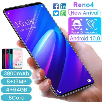 Novo Reno4pro Mobilni Telefon 4+64GB 8 Core Smartphone5.8 Inch Andriod 10 Obraz Prst ID Cell Phone 8+13MP 3800mAh Pametni Telefon