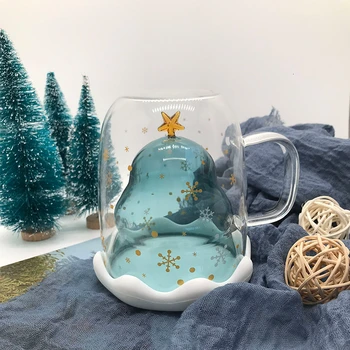 Novost 3D Pregleden Dvojno Anti-Oparinami Stekla Božično Drevo Star Mleka, Skodelico Kave Sok Pokal Otrok Božično Darilo
