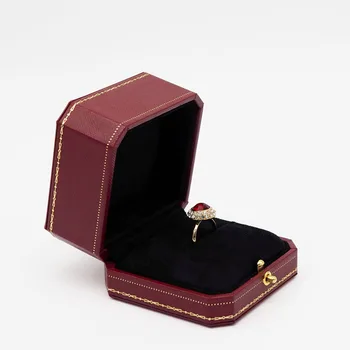 Octagonal usnja, papirja Rdeče škatle nakit in embalaža nakit organizator polje poročni prstan Obesek, Zapestnico Watch polje.