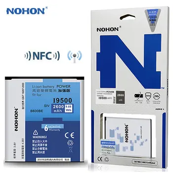 Original NOHON Baterija Za Samsung GALAXY S4 I9500 SIV I9505 I9508 Litij-Polimer Bateria B600BE Pravi Zmogljivosti 2600mAh Z NFC