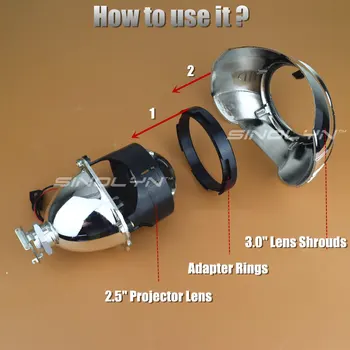 Osredotočene Obroči Za prilagoditev 2.5 inch Bi-xenon Projektor Objektiv 3,0 palca Projektorji Pripone Smerniki Rekonstrukcija Dodatki