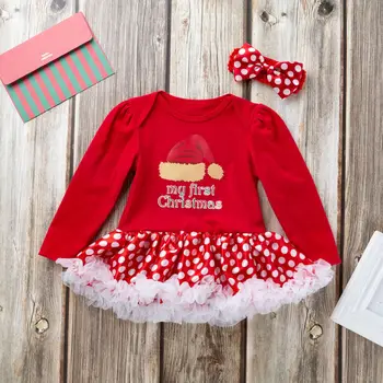 Otroška Oblačila 2PCS Newborn Baby Božič Dekle Obleko z Dolgimi Rokavi Pismo Tiskanja Bodysuit Tutu Obleko Obleko