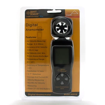PAMETNO TIPALO Mini Digital Anemometer Digitalni LCD Hitrost Vetra Merilnik Zračne Hitrosti Merjenje Temperature z Ozadja AS816