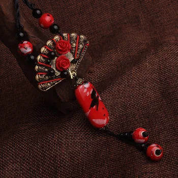 Pav Rep Ope čenče nakit Lapis rose obeski etnične ogrlico,ročno letnik ogrlico,Kitajski veter stekleni kamni ogrlica