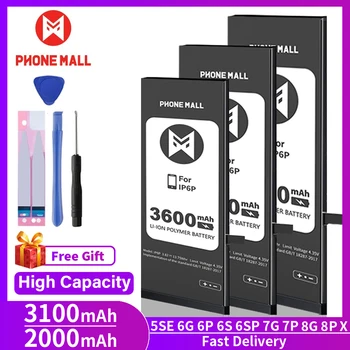 PHONEMALL Visoka Zmogljivost AAAAAA Baterije Za iPhone 6 6S 5G 5S 7 8 Plus X 6Plus Original Testo Zamenjava Za Iphone X 6S 7G