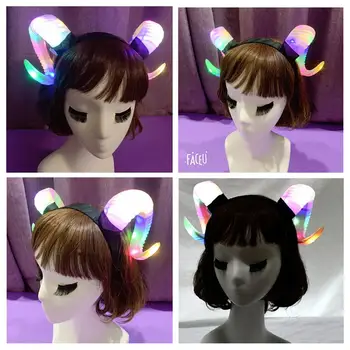 Pisani Božični Party Žareče Hudič Rog Glavo Halloween Demon Rogovi Glavo, Ženske, Dekleta LED sveti Hairband