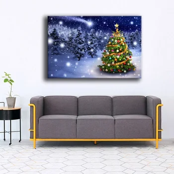 Platno Wall Art Slike Okvir 1 Kos Božično Drevo V Zimskem Gozdu Slikarstvo Dnevna Soba Sodobne Tiskane Snežno Noč Plakat