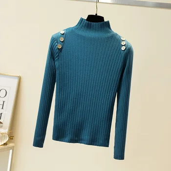 Pliš zgosti turtleneck Flis pulover puloverji majica za ženske z dolgimi rokavi jeseni, pozimi Plesti gumbi Super topel pulover vrh