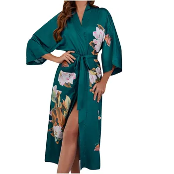 Plus Velikost XXL Kitajskih Žensk Dolgo Haljo Cvjetnim Tiskanja Metulj Kimono Kopalne Obleke Nevesta Družico Poroko kopalni plašč Seksi Sleepwear