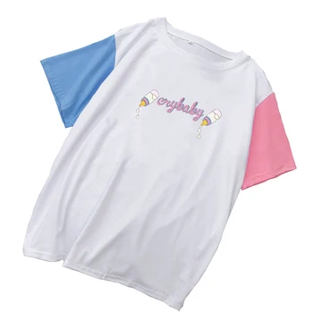 Poletje Nove Ženske T Shirt Priložnostne Harajuku Kawaii Hranjenje Steklenički Natisnjeni Tee Majica Femme Mutlicolor Mozaik Bombaž Cry Baby Vrhovi
