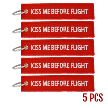 Poljubi Me Pred Letom, Keychain Rdeča Tipka Obroč Ključnih Verige za Letalstvo Darila Vezenje Anahtarlik Oznako Avto Keychains 5 KOS/VELIKO