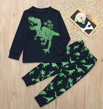 Pomlad Baby Boy Dolg Rokav T-shirt majica + Hlače Dinozaver Tiskanja Nit Zapiranje Klasičnih Krog Vratu Pižami