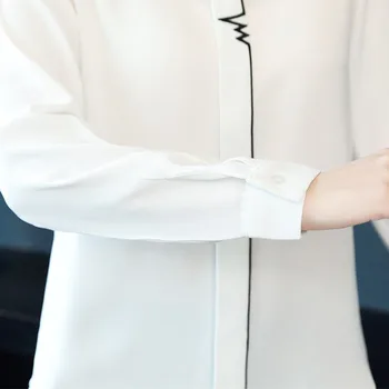 Pomlad Jesen Lady Bele Majice Velikosti S-2XL Dolg Rokav Slog Mozaik Urad za Delo Design Ženske Priložnostne Šifon Bluze DD2354