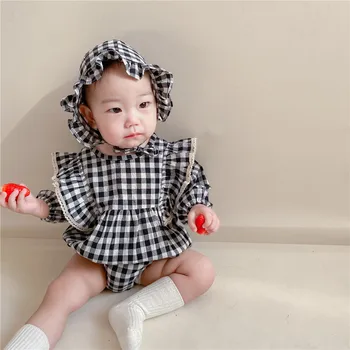 Pomlad ženski otroka čipke dolgo sleeved kariran čipke Romper plezanje oblačila baby girl obleke